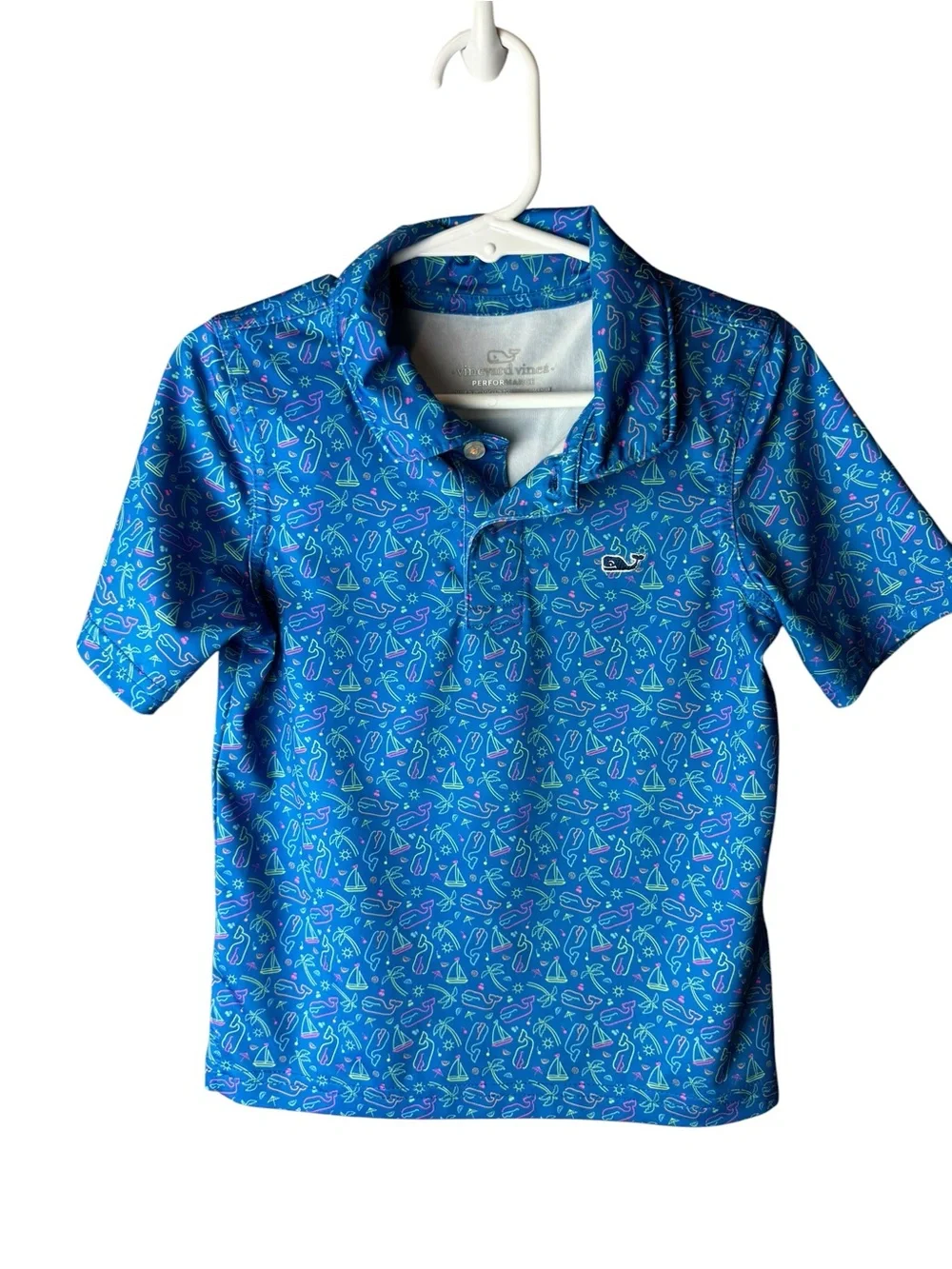 Vineyard Vines Performance Kids Blue Sailboat Print Polo 3T
